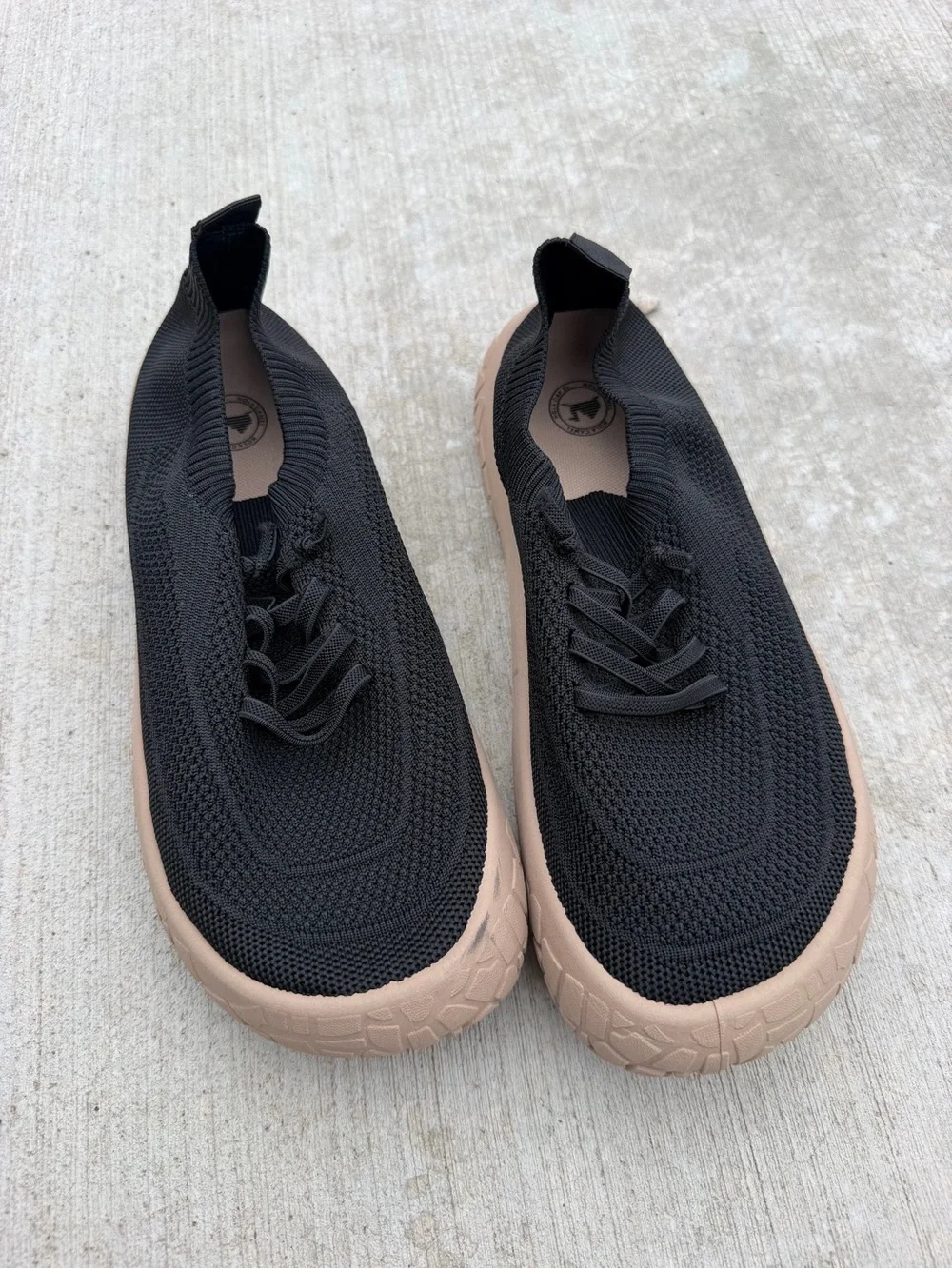 Black Knit Slip-On Sneakers with Tan Sole